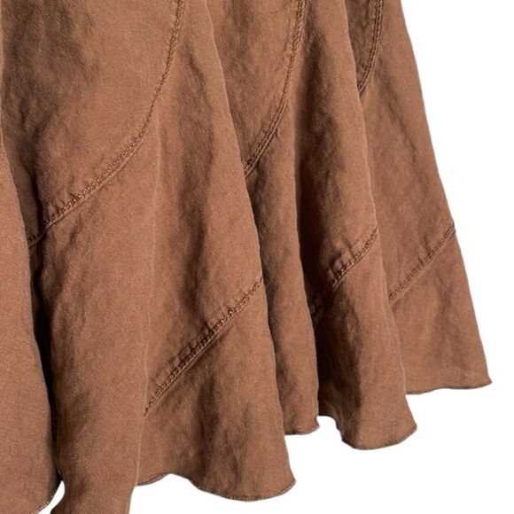 J Jill Rich Brown A-Line 100% Linen Skirt Stitching Detail - Picture 4 of 9